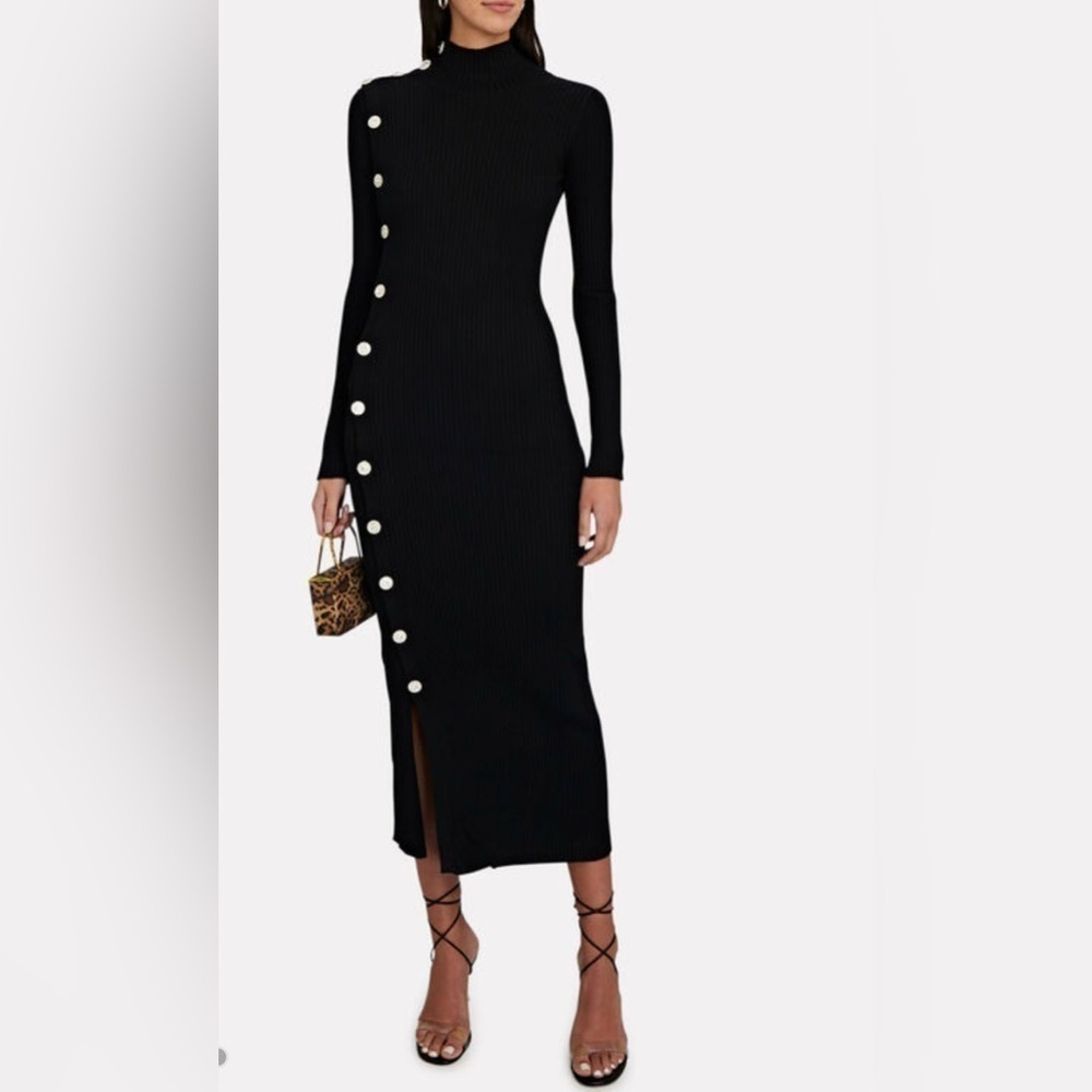 Dodo Bar Or Ozzy Dress in Black Sweater Ribbed Embellished Button MIDI Stretch